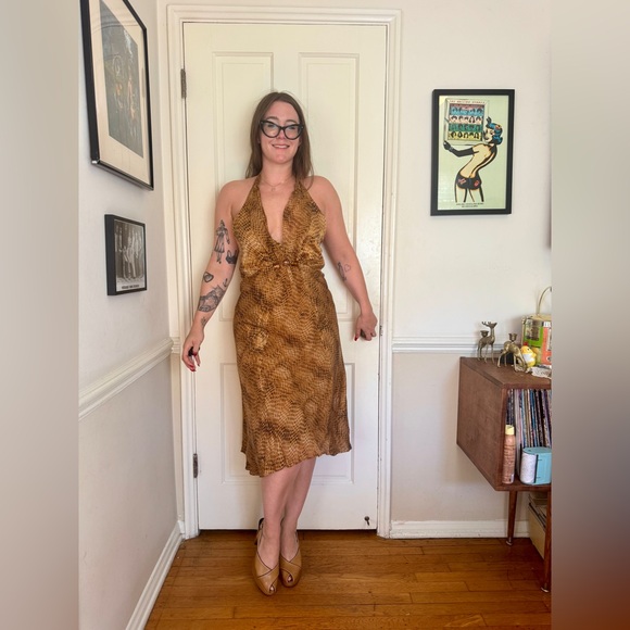 Vintage Dresses & Skirts - Y2K Vintage Donna Ricco Silk Snake Skin Print Halter Dress Sz M